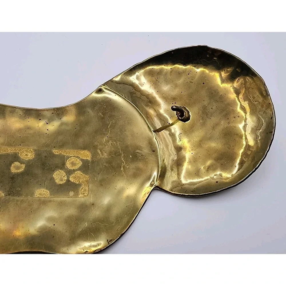 Vintage Artisan Hammered Brass Heart Scarf Clip Slide Brutalist Belt Buckle Pair